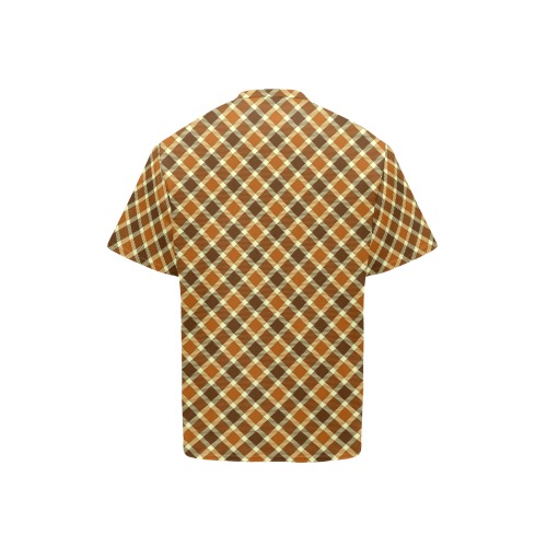 Brown Gold Plaid Men's Henley T-Shirt (Model T75)