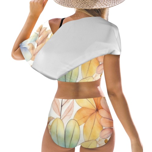 Watercolor Floral 2 Women's Ruffle Off Shoulder Bikini Swimsuit (Model S45)