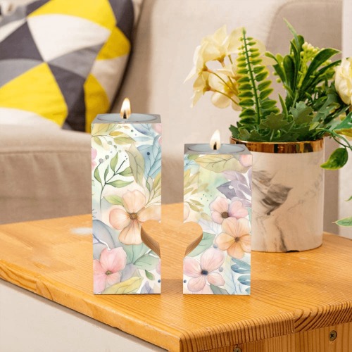 Watercolor Floral 1 Wooden Candle Holder (Without Candle)
