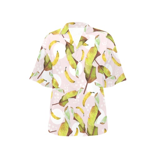 Pattern leaf & banana All Over Print Hawaiian Shirt for Women (Model T58)