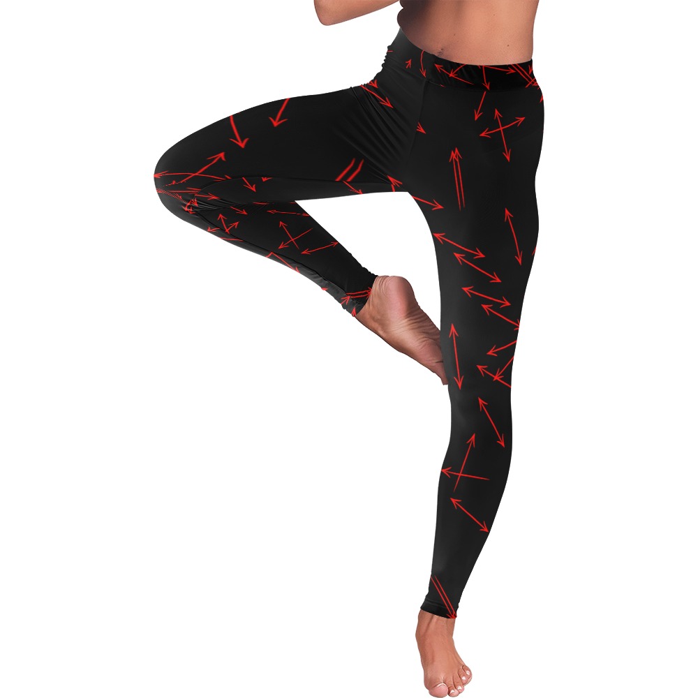 Arrows Every Direction Red on Black Women's Low Rise Leggings (Invisible Stitch) (Model L05)