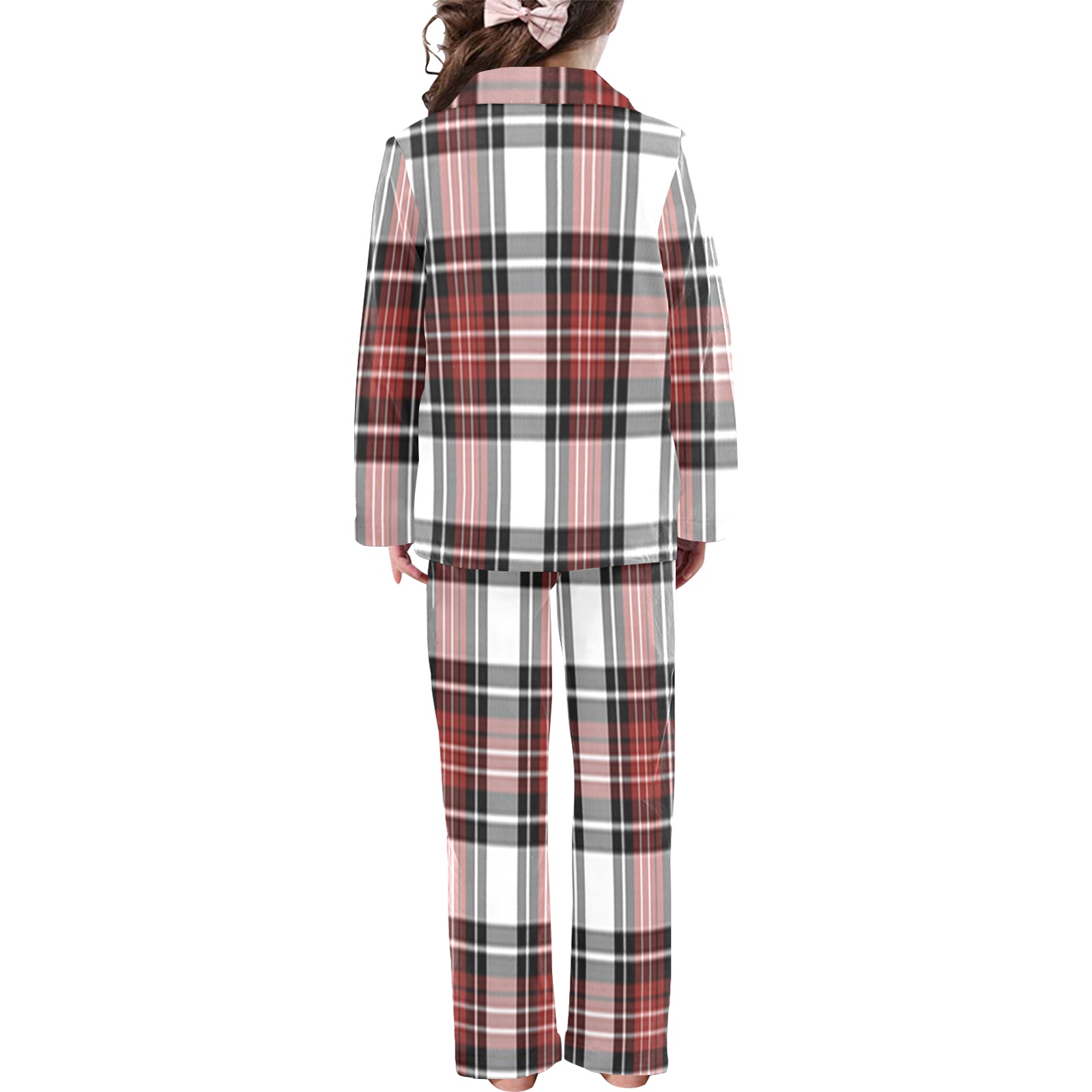 Red Black Plaid Little Girls' V-Neck Long Pajama Set