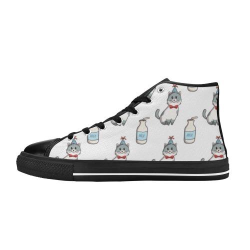 Cute Cats And Milk Pattern Women's Classic High Top Canvas Shoes (Model 017)