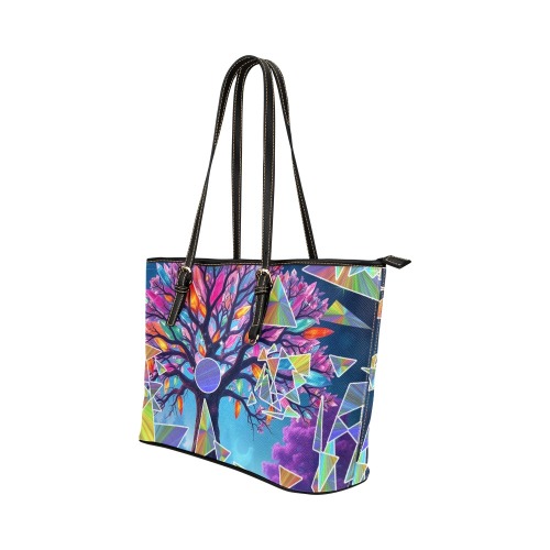 Abstract Crystal Tree Leather Tote Bag/Large (Model 1651)