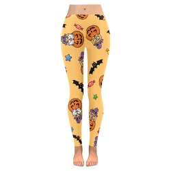 Pomeranian Halloween Orange Pattern Women's Low Rise Leggings (Invisible Stitch) (Model L05)