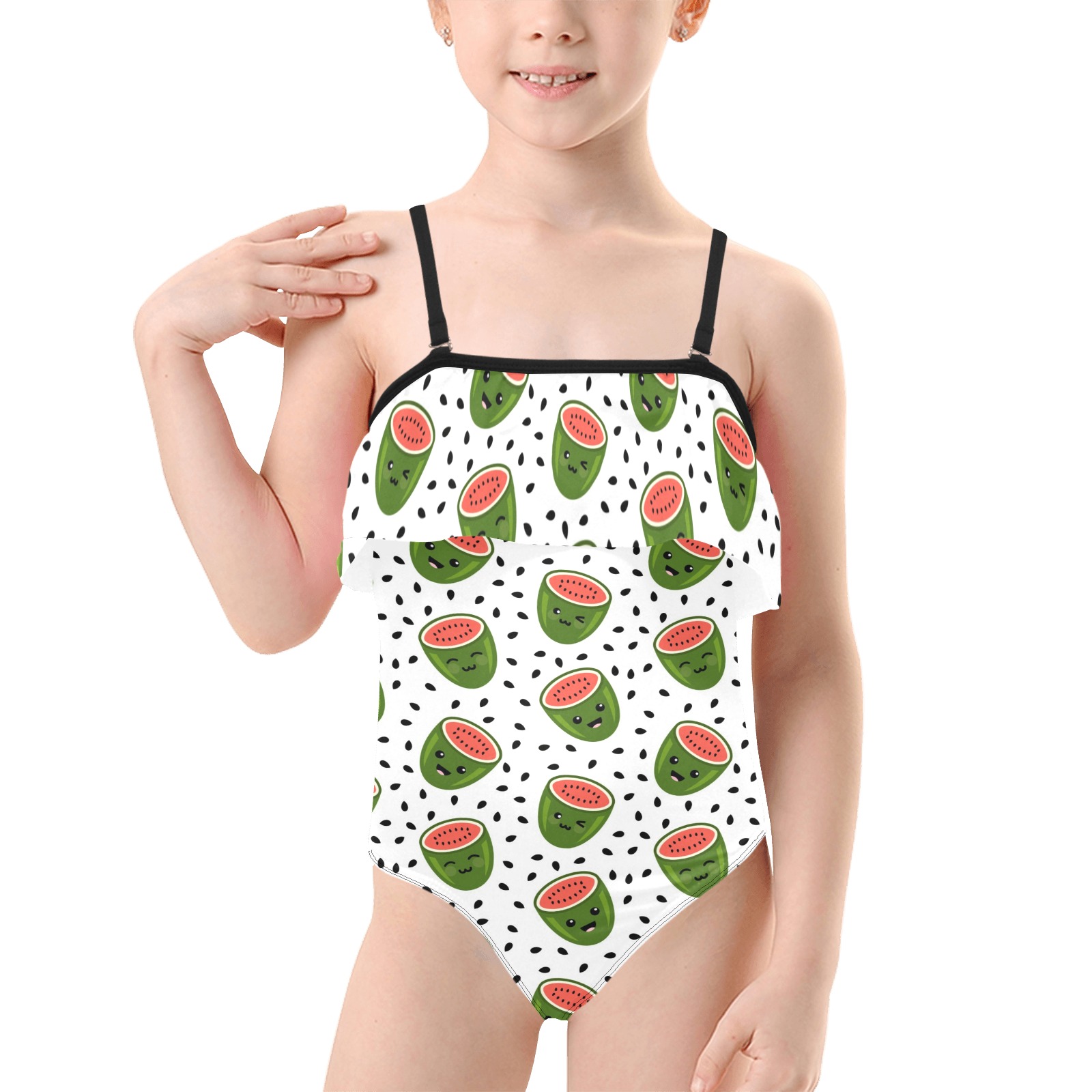 Watermelon Kids' Spaghetti Strap Ruffle Swimsuit (Model S26)