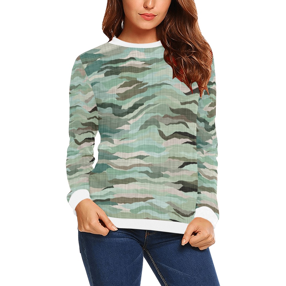 Camo brushstrokes green 2 All Over Print Crewneck Sweatshirt for Women (Model H18)