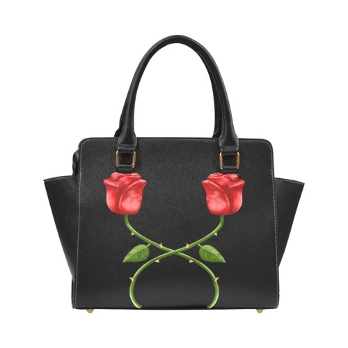 bolso de mano con rosas rojas Rivet Shoulder Handbag (Model 1645)