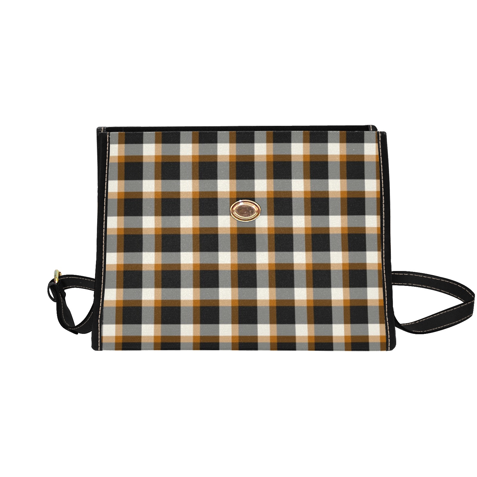 Classic Plaid (Tan) Waterproof Canvas Bag-Black (All Over Print) (Model 1641)