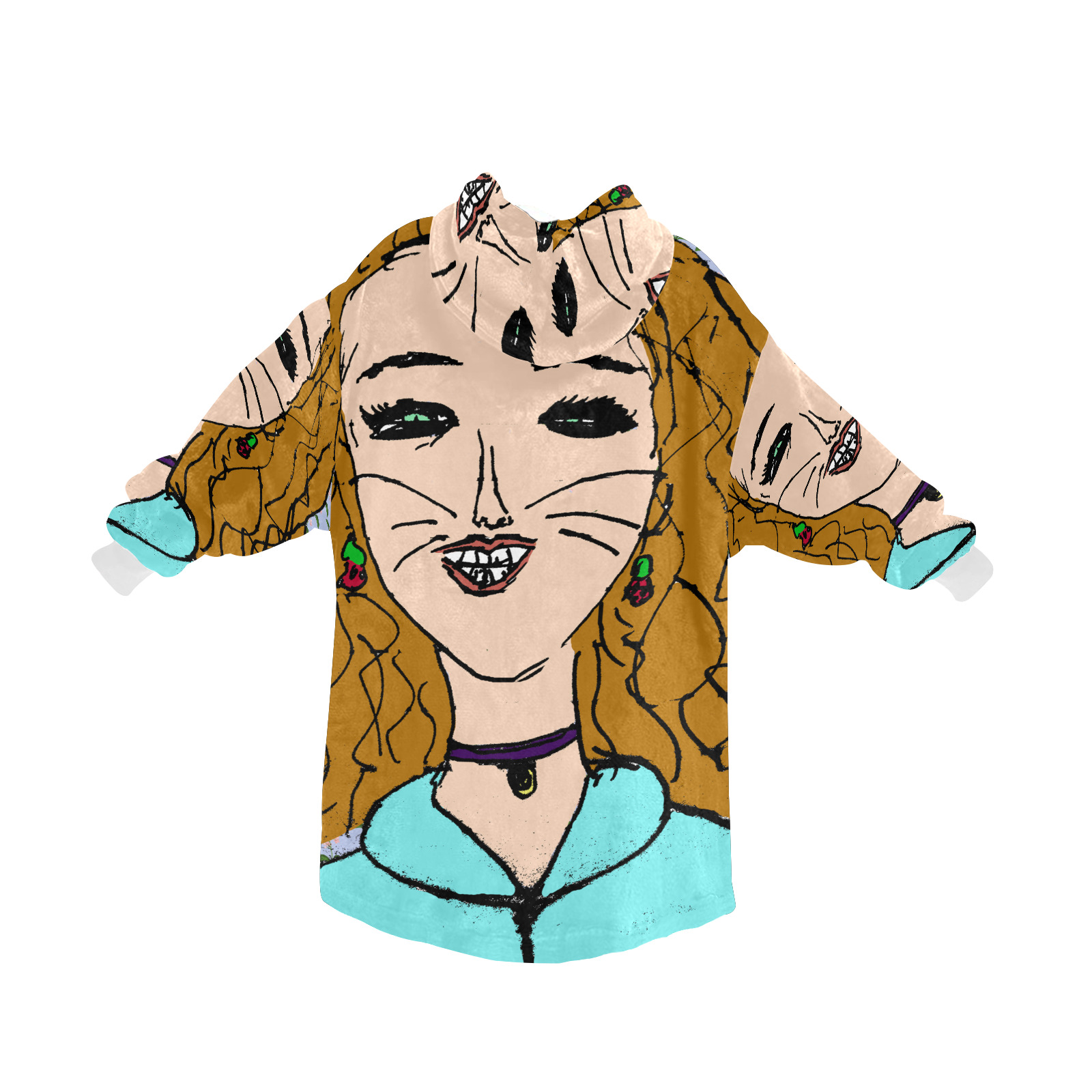 cat whiskers girl Blanket Hoodie for Kids