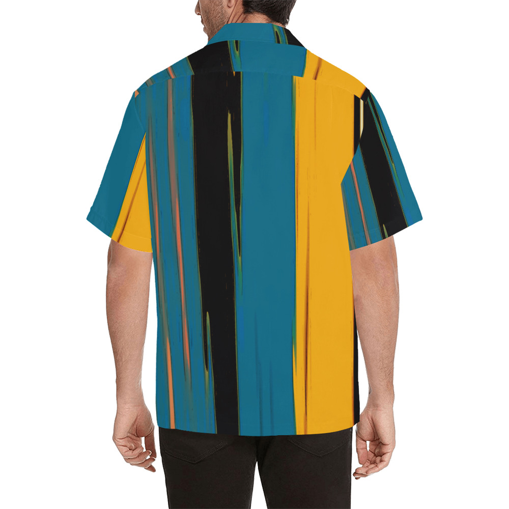 Black Turquoise And Orange Go! Abstract Art Hawaiian Shirt with Merged Design (Model T58)