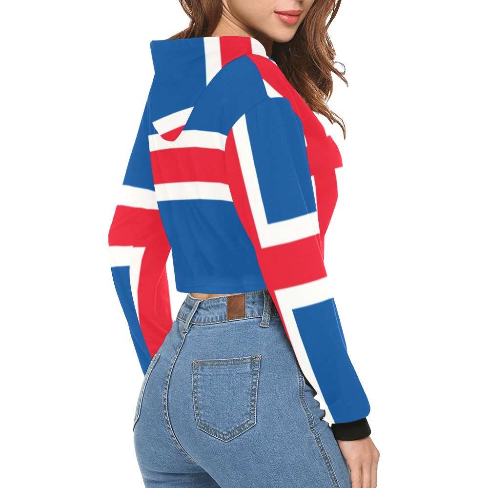 Flag of Iceland All Over Print Crop Hoodie for Women (Model H22)