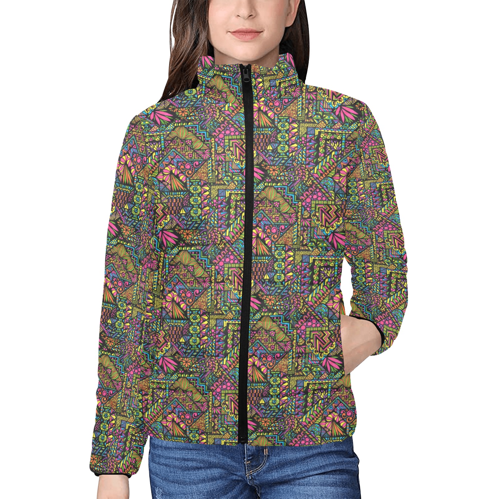 Through the Looking Glass Women's Stand Collar Padded Jacket (Model H41)