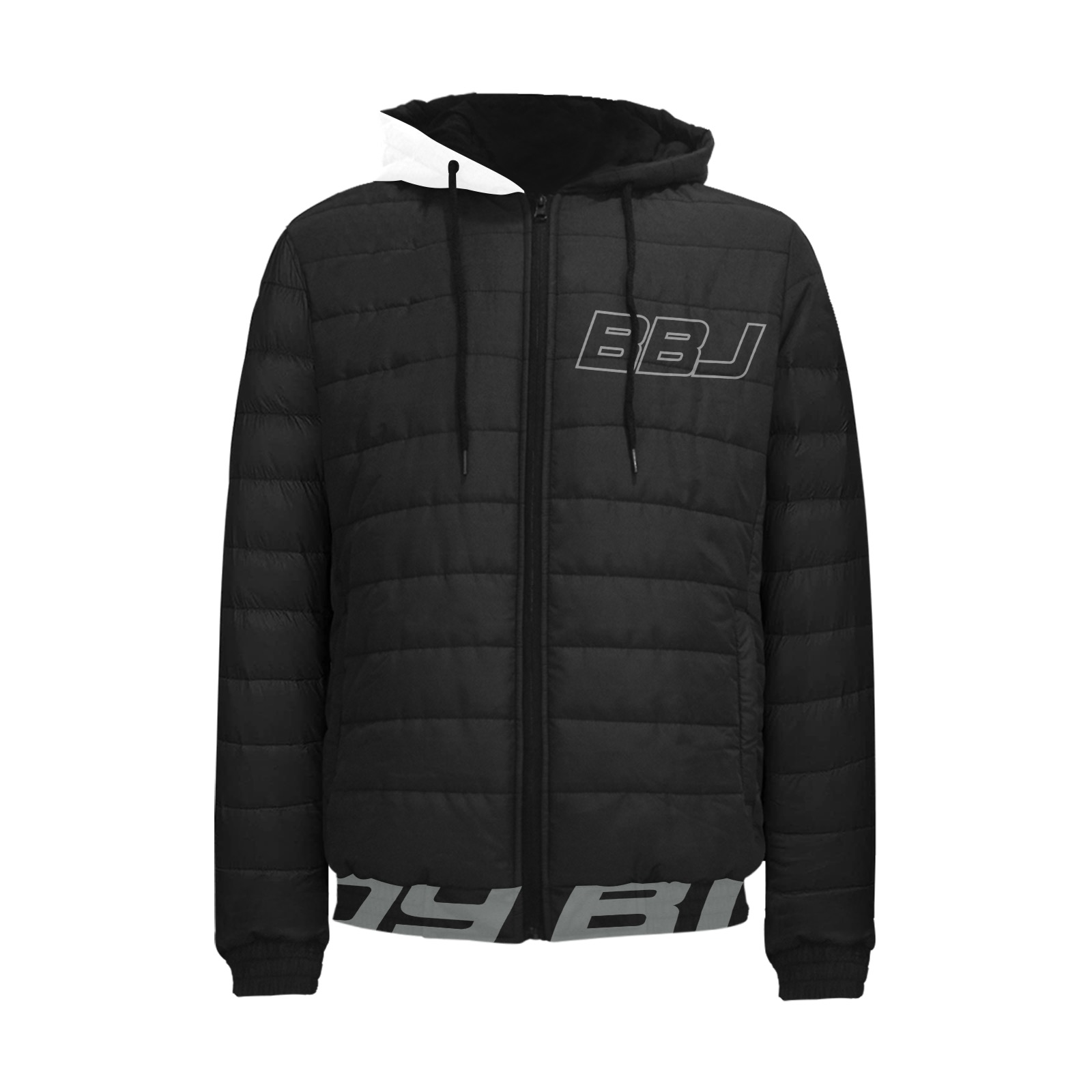 BBJ Puff Hood Black Men's Padded Hooded Jacket (Model H42)