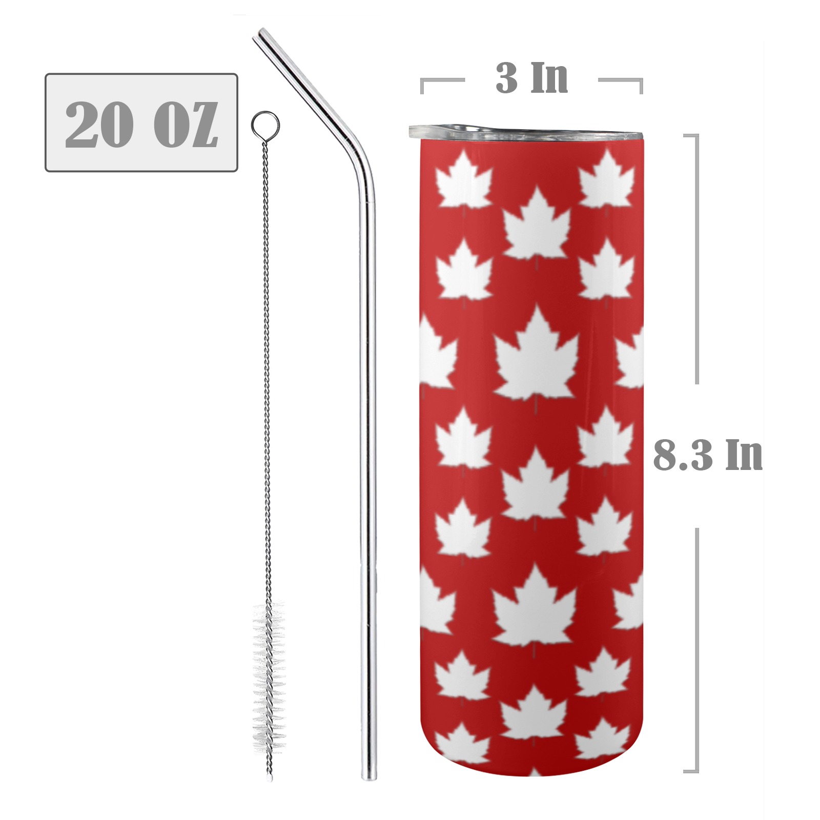 Cute Canada Tumbler 20oz Tall Skinny Tumbler with Lid and Straw