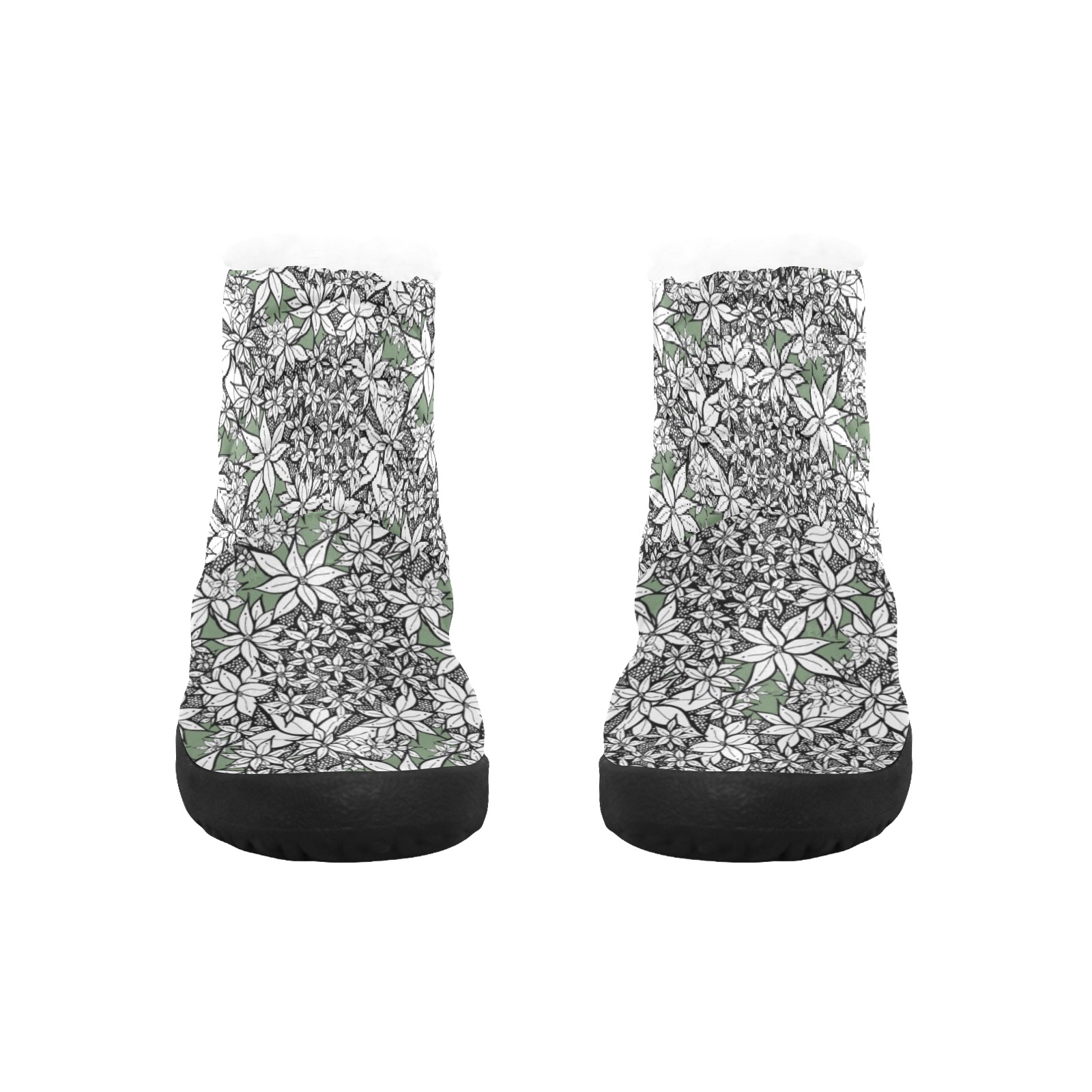 Petals in the Wind Green Women's Cotton-Padded Shoes (Model 19291)