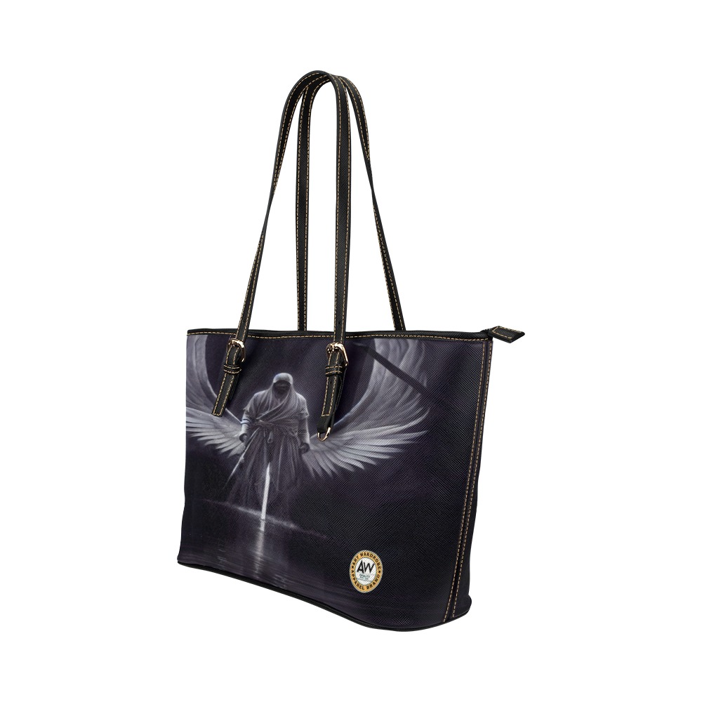 angel with cross Leather Tote Bag/Large (Model 1651)