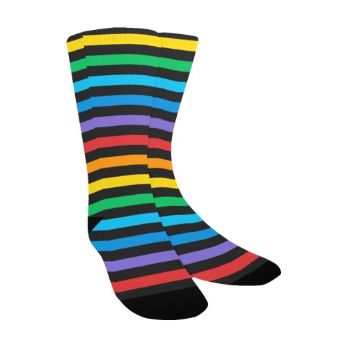 Rainbow Stripes on Black Custom Socks for Kids