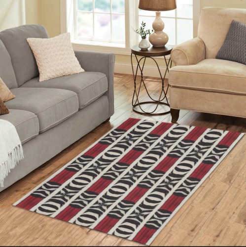 repeating pattern black and white zebra print with red Area Rug 5'x3'3''