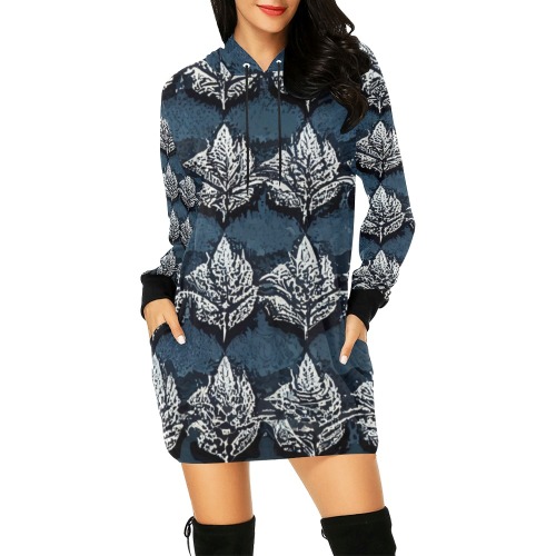 white flower repeating pattern All Over Print Hoodie Mini Dress (Model H27)