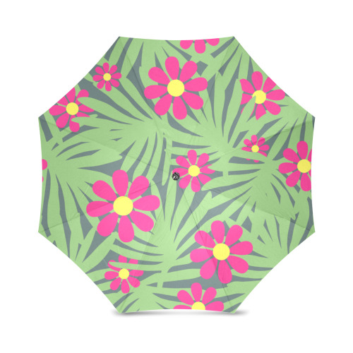 Pink Exotic Paradise Jungle Flowers and Leaves Foldable Umbrella (Model U01)