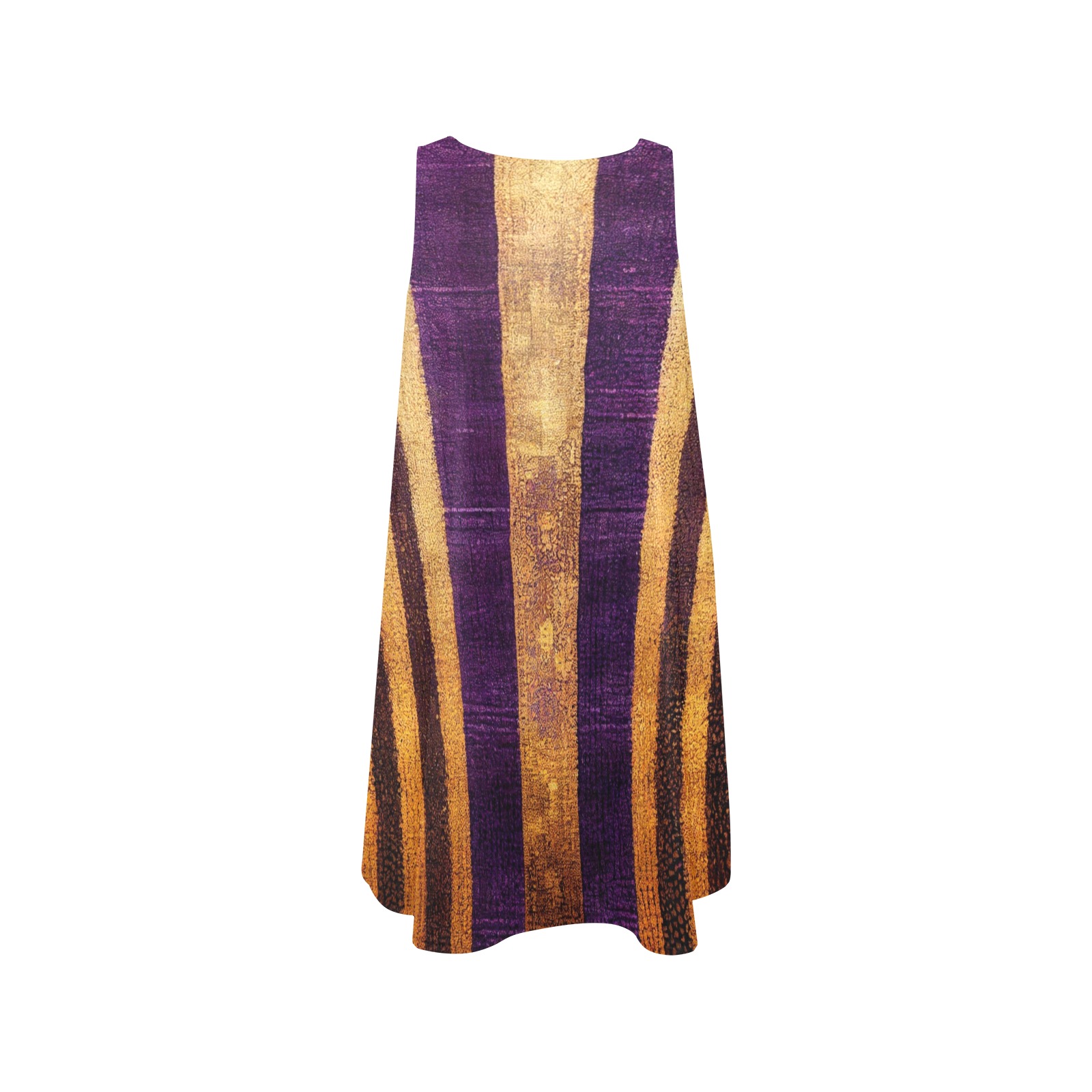 vertical striped pattern, violet and gold Sleeveless A-Line Pocket Dress (Model D57)