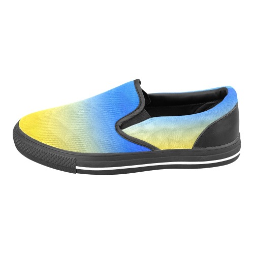 Ukraine yellow blue geometric mesh pattern Women's Slip-on Canvas Shoes (Model 019)
