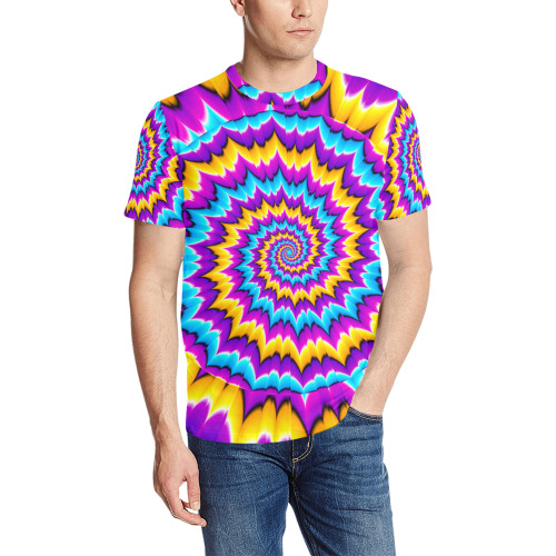 Colorful background with growing sphere. Optical expansion illusion.jpg Men's All Over Print T-Shirt (Random Design Neck) (Model T63)