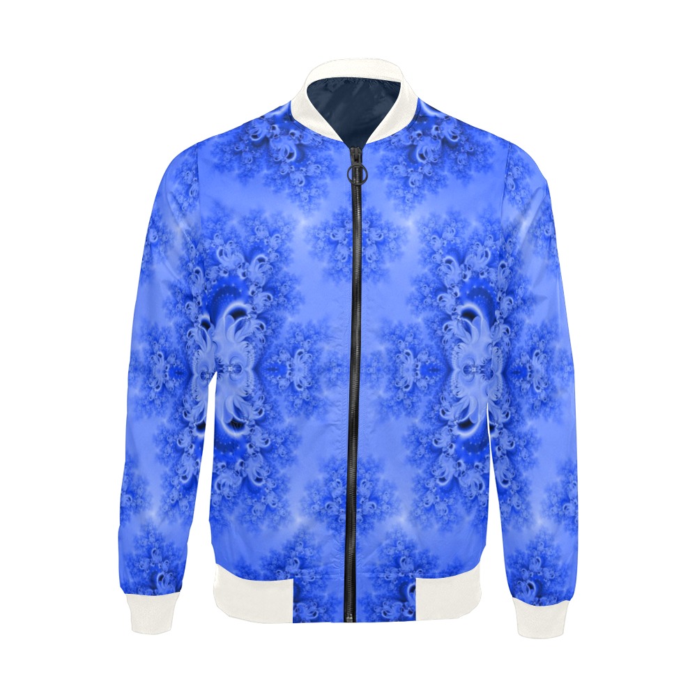 Blue Sky over the Bluebells Frost Fractal All Over Print Bomber Jacket for Men (Model H19)