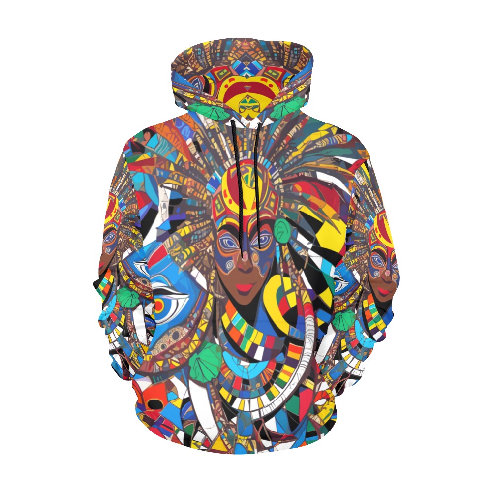 Elegant geometrical abstract of an African mask. All Over Print Hoodie for Women (USA Size) (Model H13)