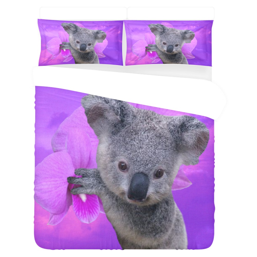 Koala and Orchid 3-Piece Bedding Set