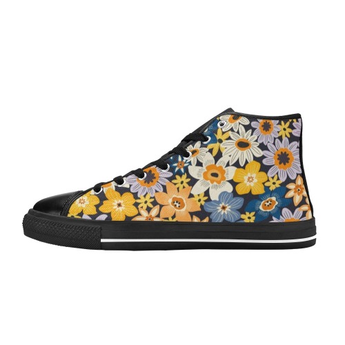 Lush wild flower garden dark Women's Classic High Top Canvas Shoes (Model 017)