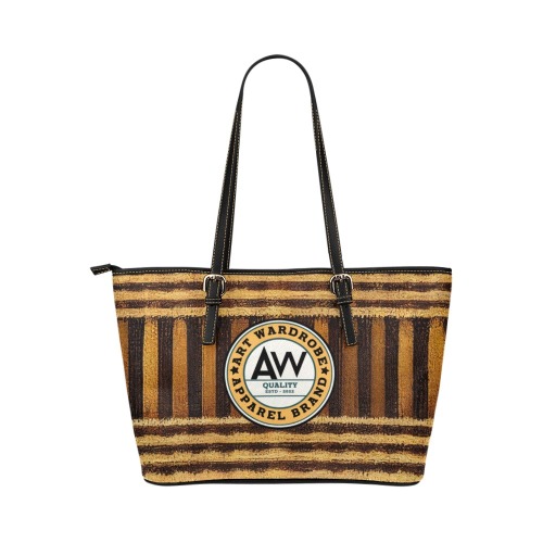 gold and brown striped pattern Leather Tote Bag/Large (Model 1651)