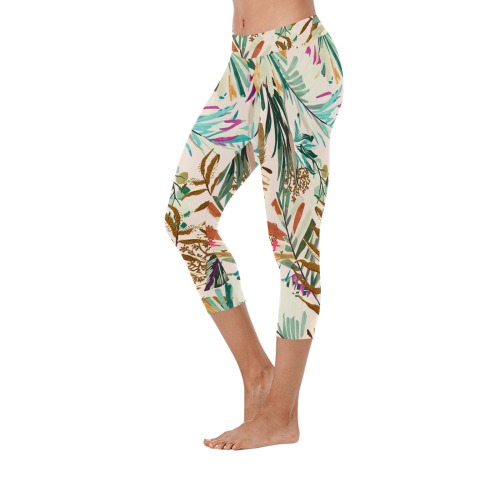 Wild colorful tropical jungle_SS07 Women's Low Rise Capri Leggings (Invisible Stitch) (Model L08)