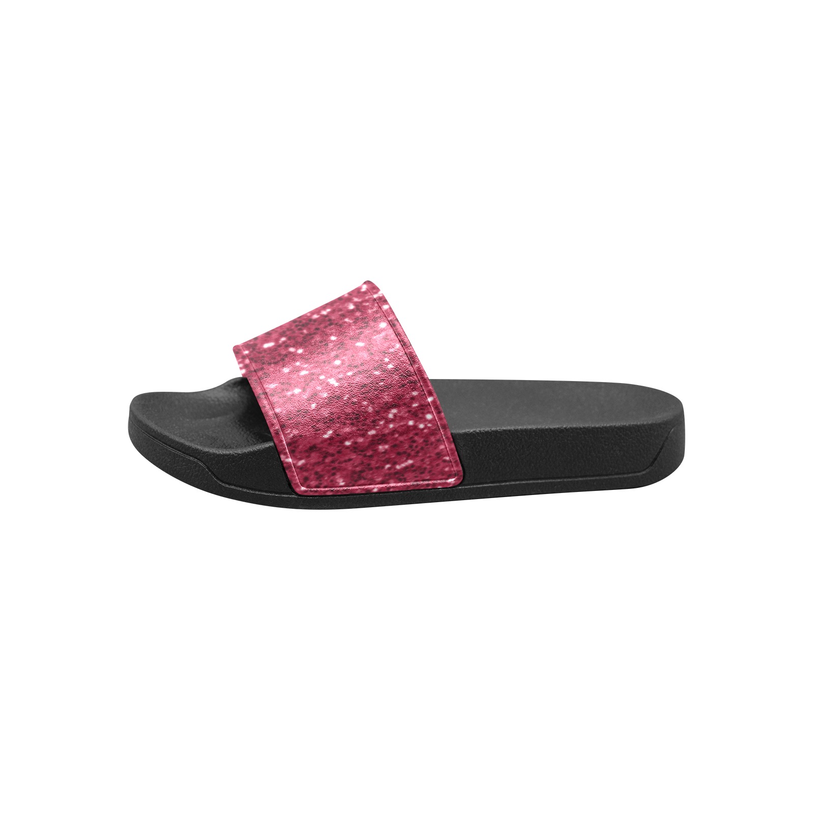 Magenta dark pink red faux sparkles glitter Kids' Slide Sandals (Model 057)