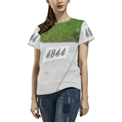 Street Number 4844 with green collar All Over Print T-Shirt for Women (USA Size) (Model T40)