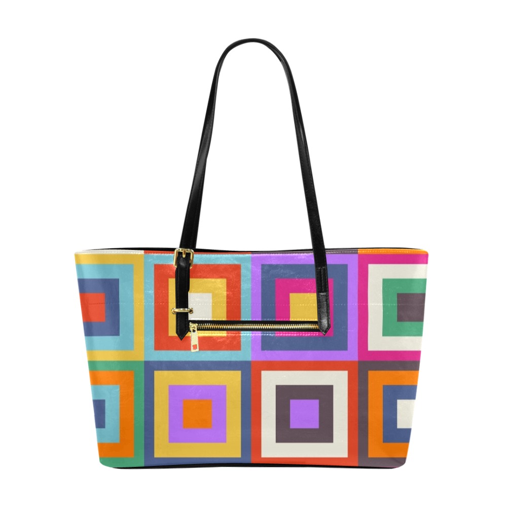 Geometric Colorful Squares Euramerican Tote Bag/Large (Model 1656)