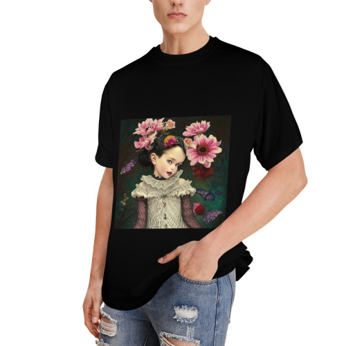 pretty girl with orange pink  knit flowers 3 Men's Glow in the Dark T-shirt (Front Printing)