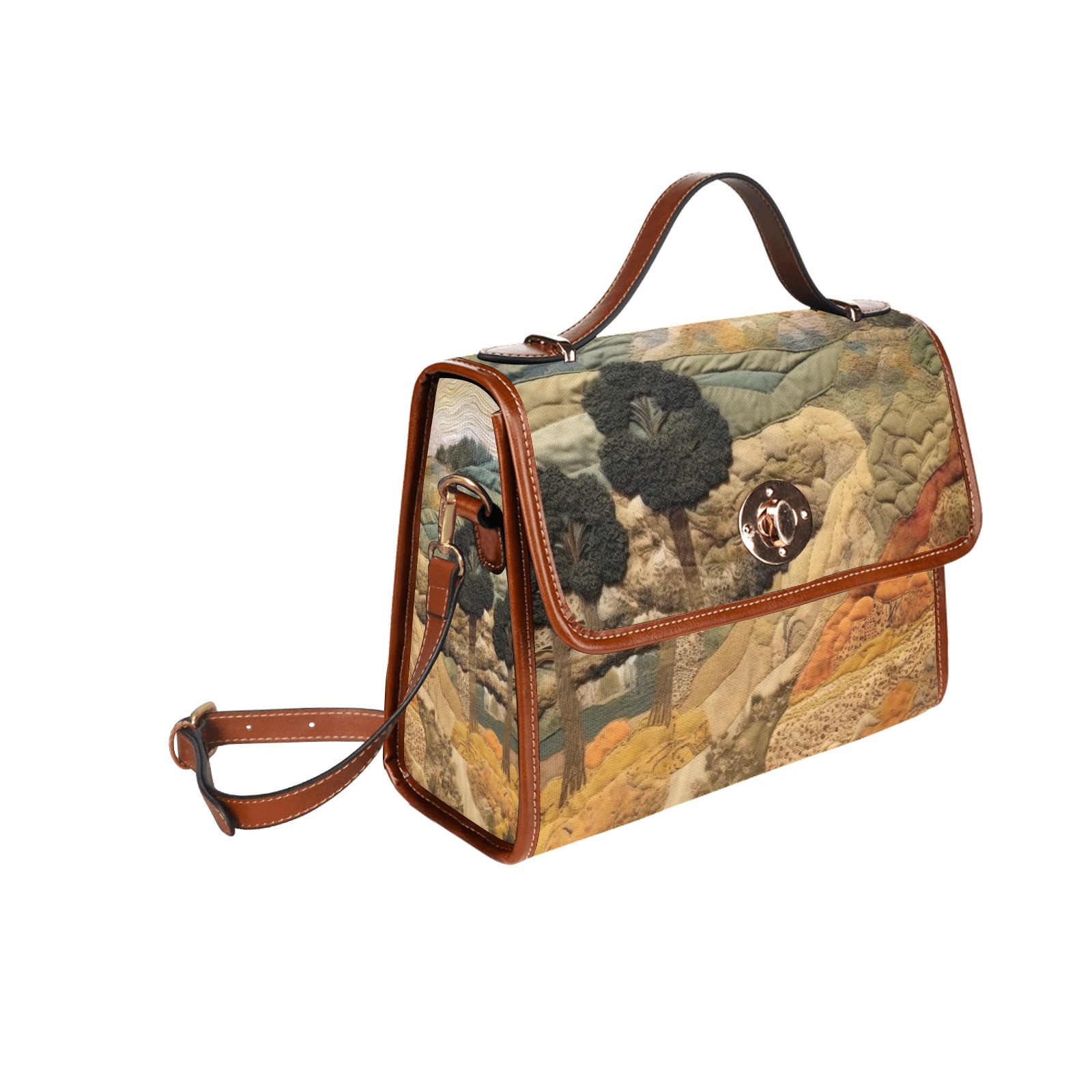 Tapestry Landscape Ladies Satchel Handbag Waterproof Canvas Bag-Brown (All Over Print) (Model 1641)