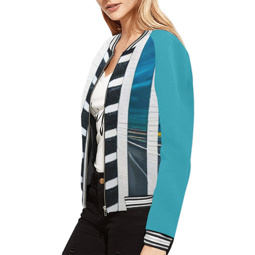 Tall building's All Over Print Bomber Jacket for Women (Model H21)
