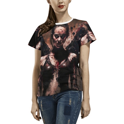 graphicmystical_dynamic_battle_pose_beautiful_female_Fallen_Ang_3c660d11-2137-43c9-9a13-23e8687510fd All Over Print T-Shirt for Women (USA Size) (Model T40)