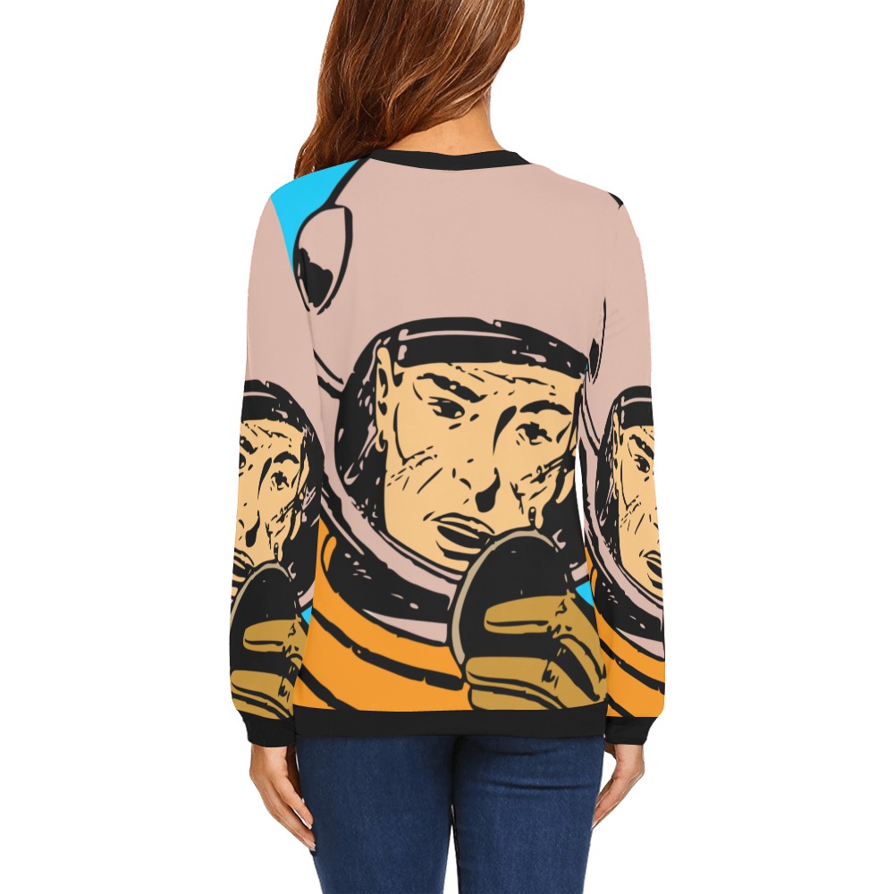 astronaut All Over Print Crewneck Sweatshirt for Women (Model H18)