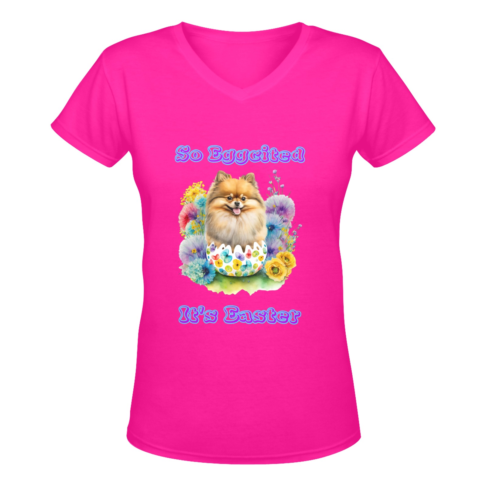 Pomeranian So Eggcited It's Easter (HP) Women's Deep V-neck T-shirt (Model T19)