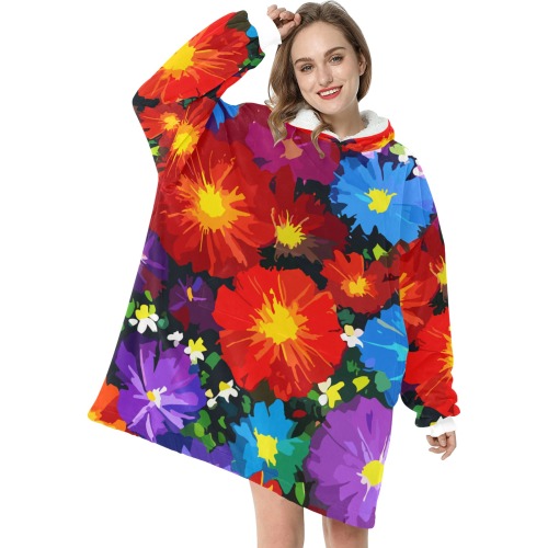 Mix of beautiful flowers. Colorful floral art Blanket Hoodie for Women