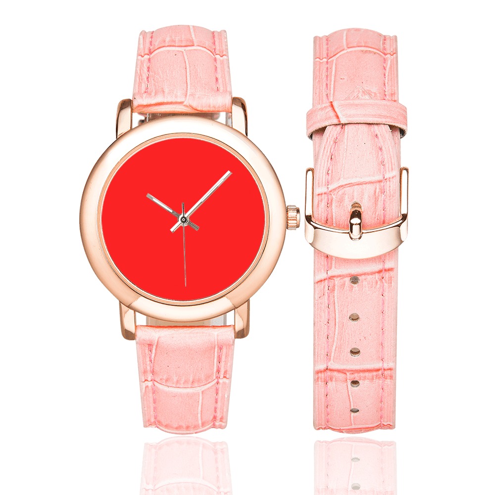 Merry Christmas Red Solid Color Women's Rose Gold Leather Strap Watch(Model 201)