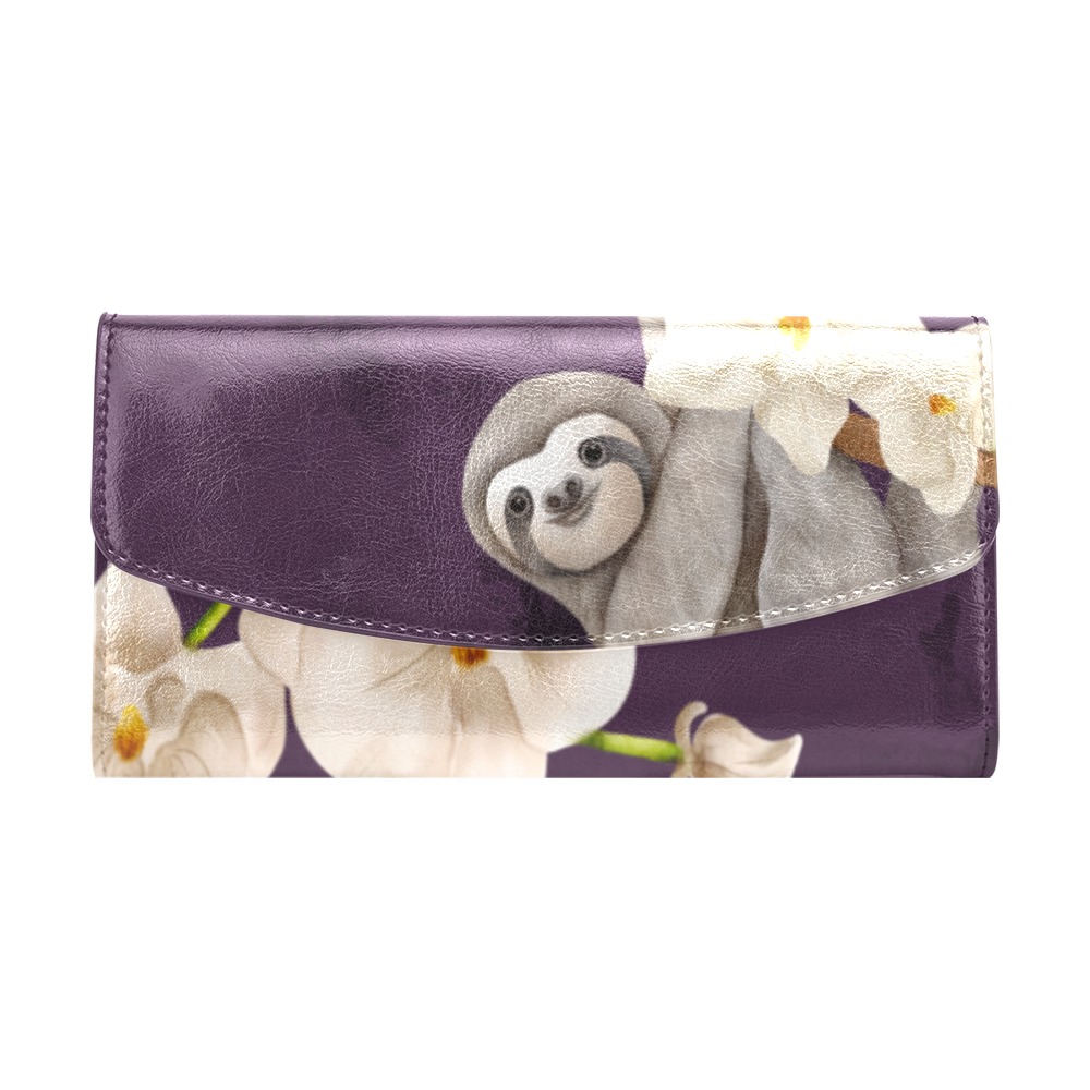 Sloth wallet purple Women's Flap Wallet (Model 1707)