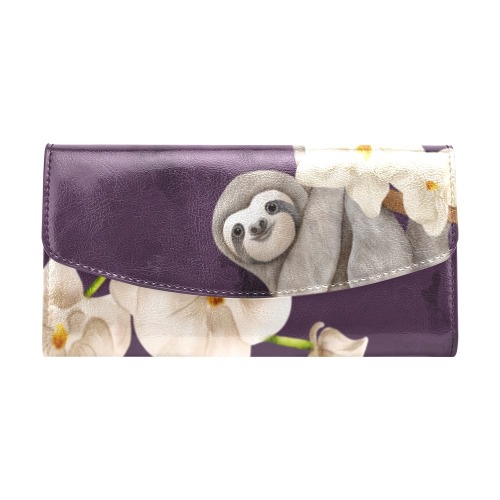 Sloth wallet purple Women's Flap Wallet (Model 1707)