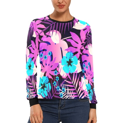 GROOVY FUNK THING FLORAL PURPLE Women's All Over Print Long Sleeve T-shirt (Model T51)