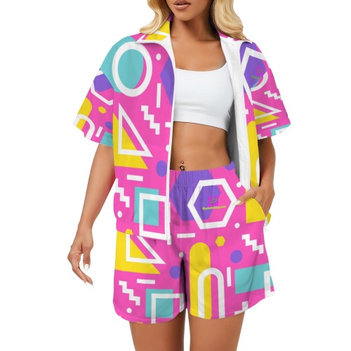 DIONIO Clothing - Ladies' Pink Geo Windbreaker Short Set