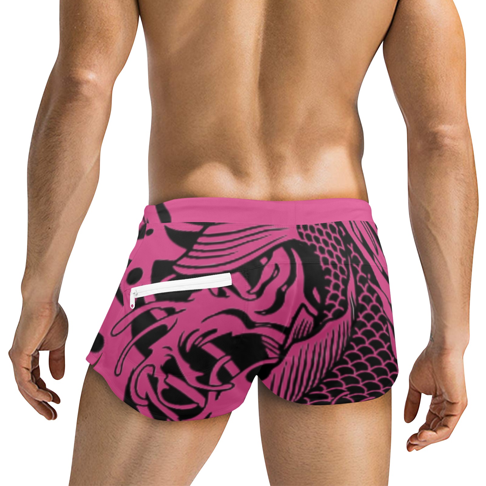 Pink Fish Scales Men's Swim Trunks with Zipper Pocket (Model L71)